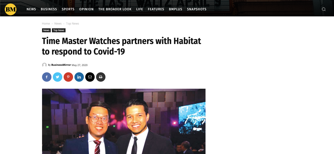 Time Master Watches partners with Habitat to respond to Covid-19 - Business Mirror