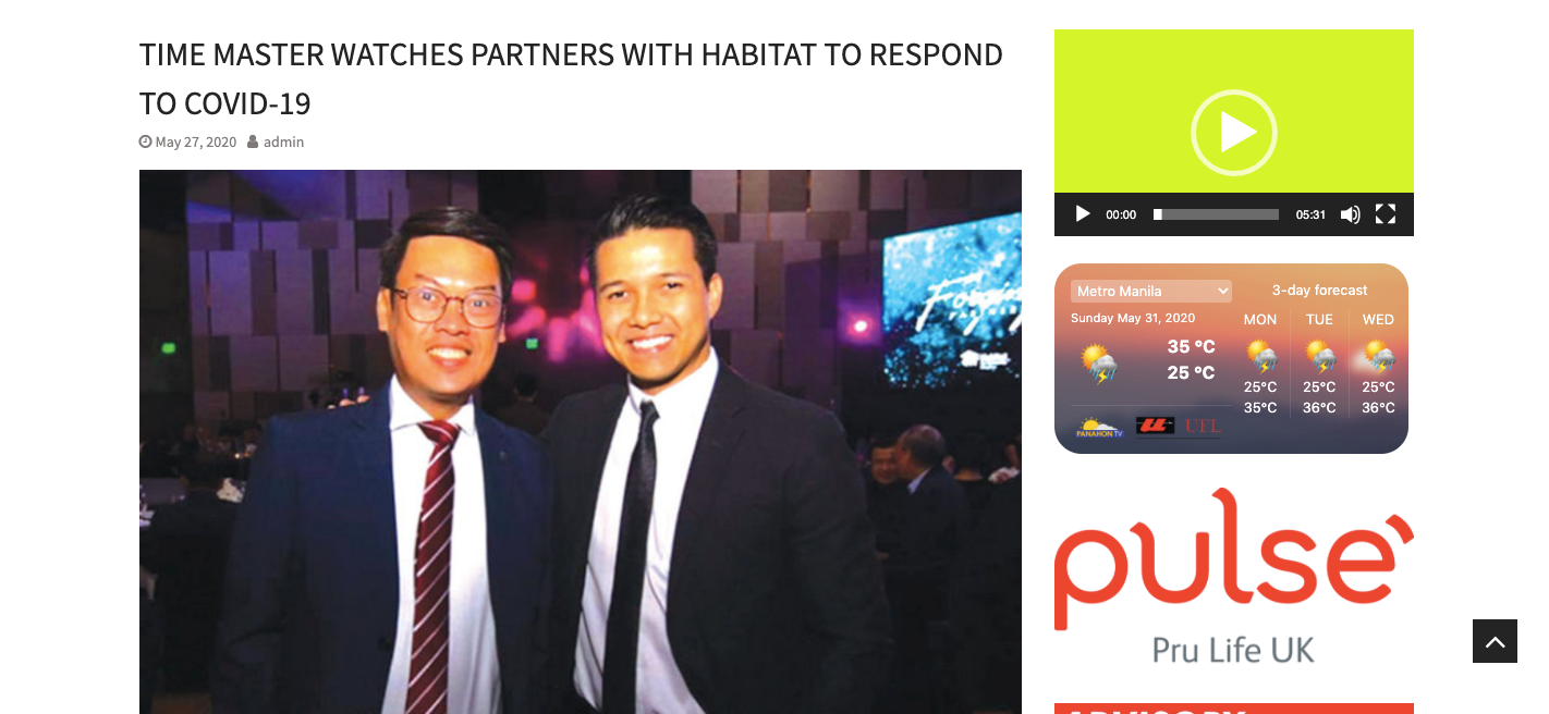 Time Master Watches partners with Habitat to respond to Covid-19 - Pilipino Mirror